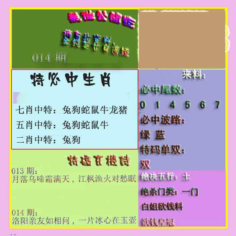 014期波肖门尾最佳公开版[图]